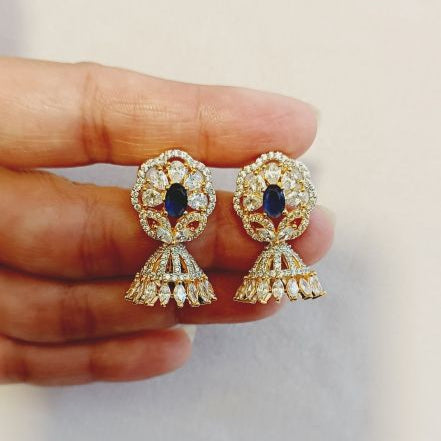 American Diamond Blue Ayra Jhumki Earrings