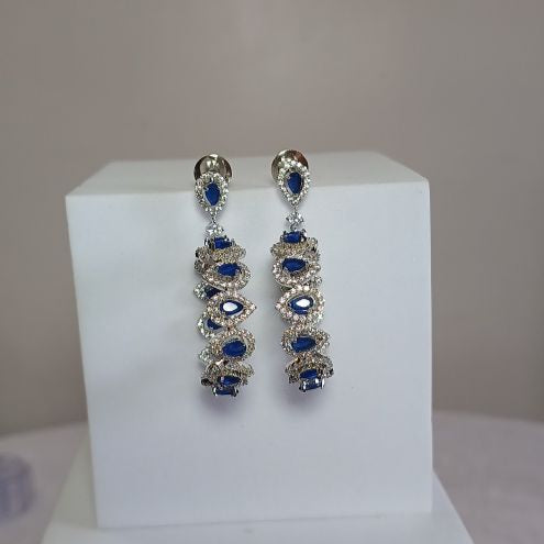 American Diamond Blue Bindiya Hoop Earrings