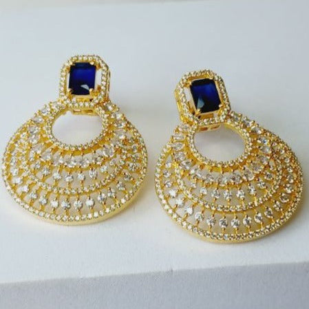 American Diamond Blue Celina Chandbali Earrings