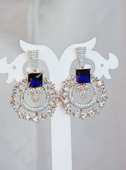 Blue Kamya Chandbali Rose Gold