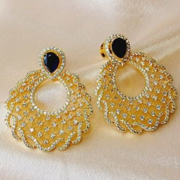 American Diamond Blue Kriti Chandbali Earrings