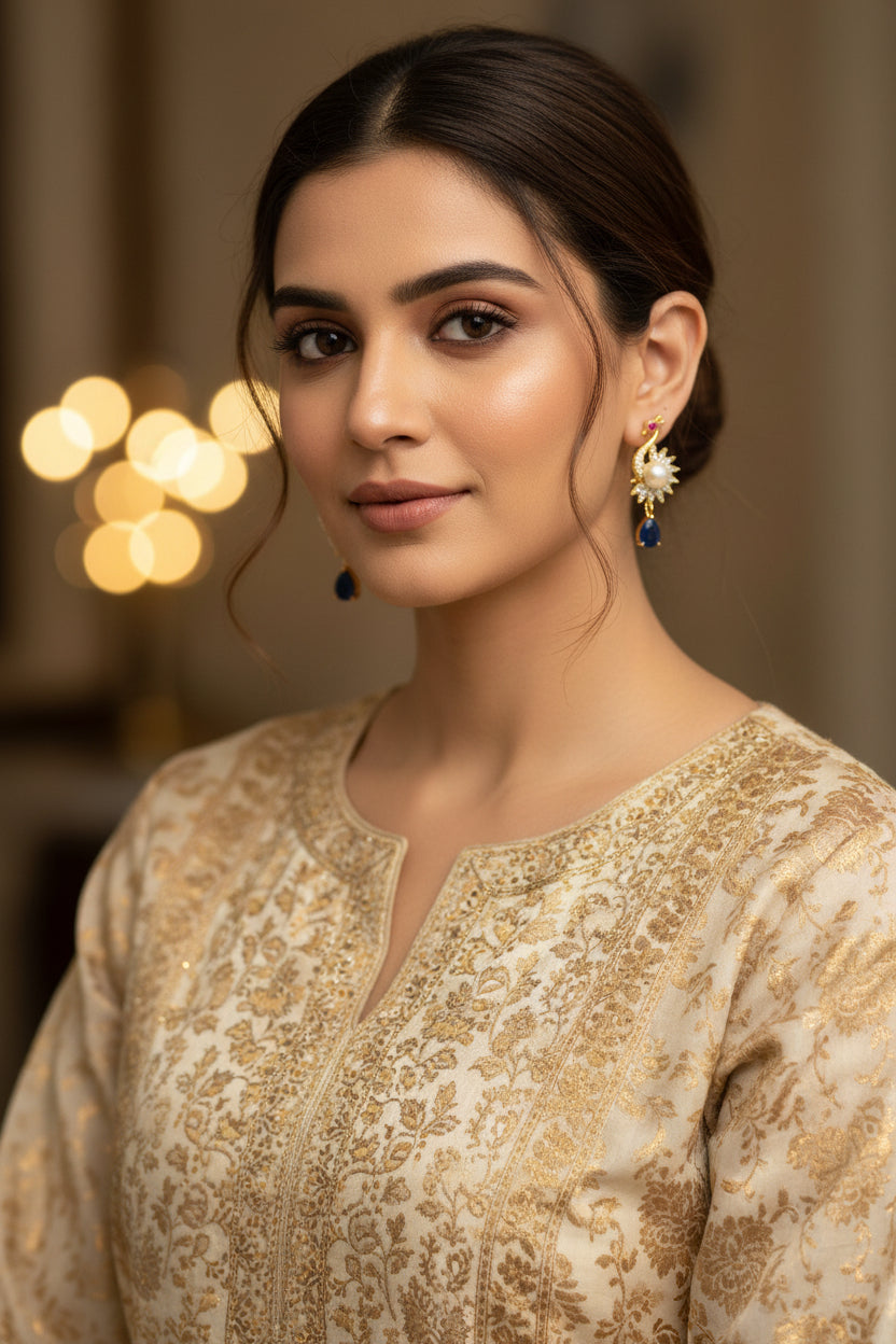American Diamond Blue Purva Drop Earrings