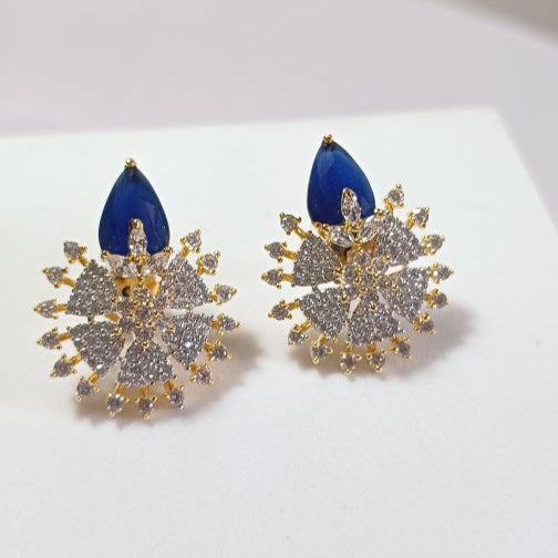 American Diamond Blue Raha Studs Earrings