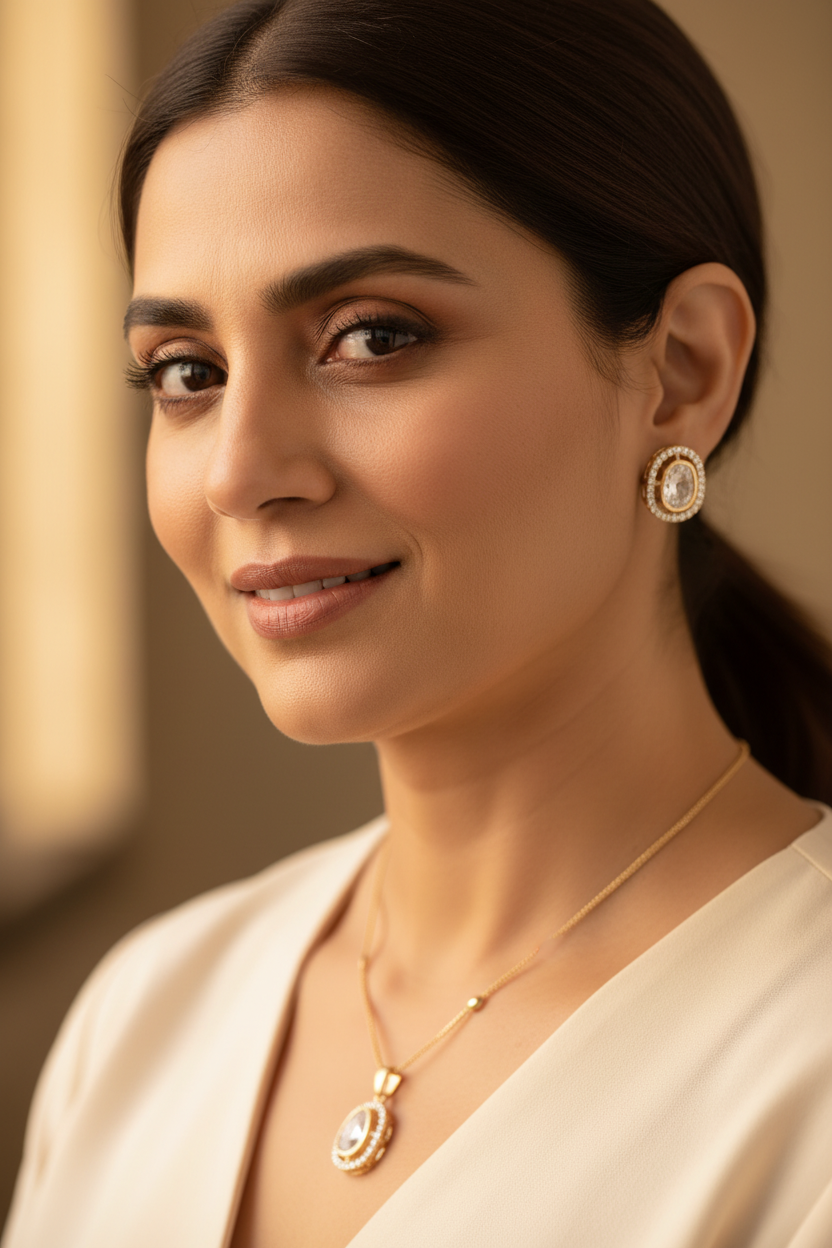 Gold Anisha Kundan Pendant Set