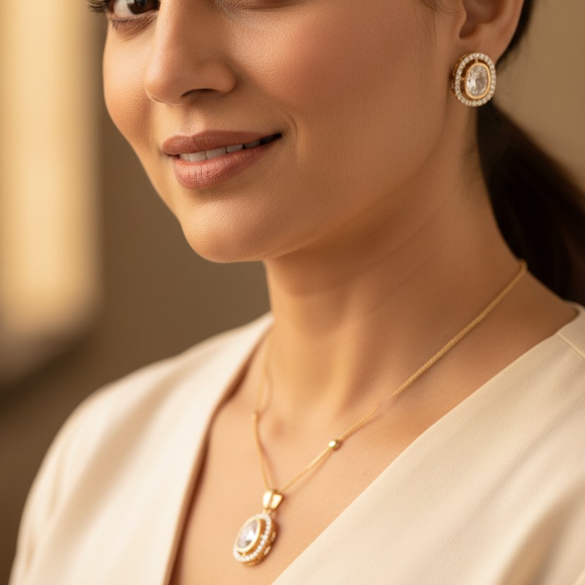 Gold Anisha Kundan Pendant Set