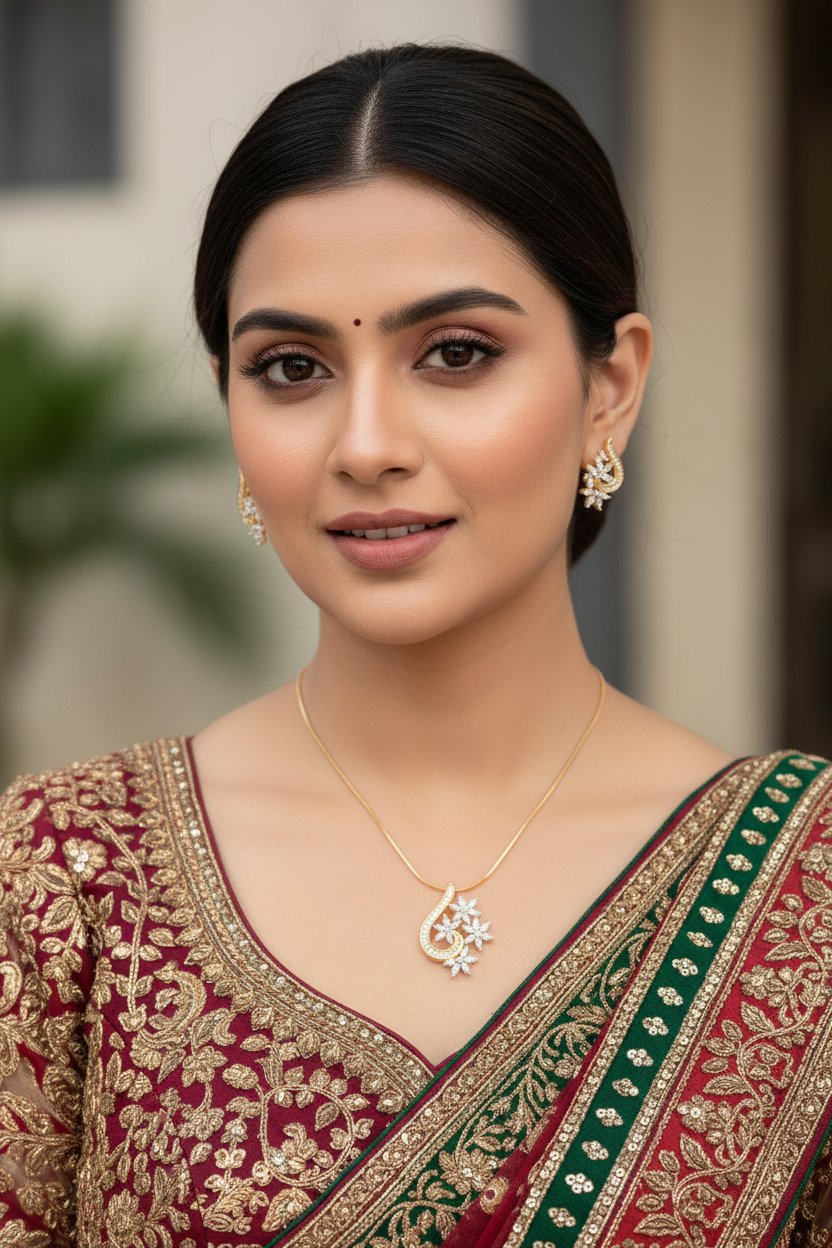 Gold Avika Diamond Pendant Set