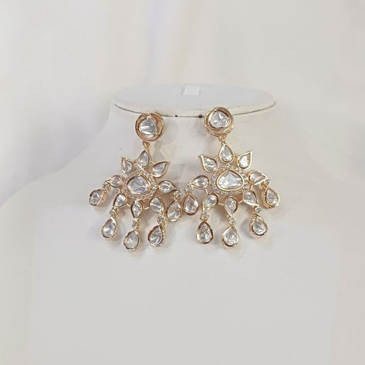 Gold Bhagya Kundan Dangle Earrings with Carat Gold Plating on Brass