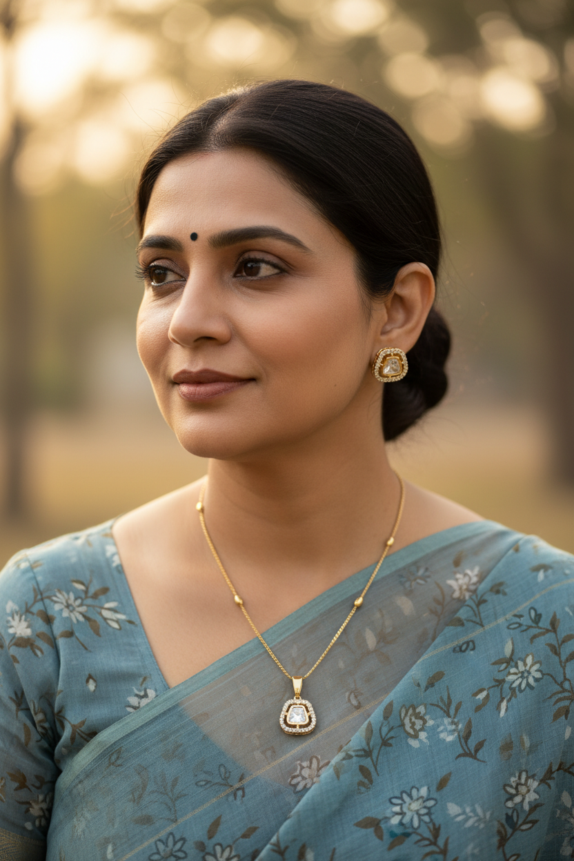 Gold Bopha Kundan Pendant Set
