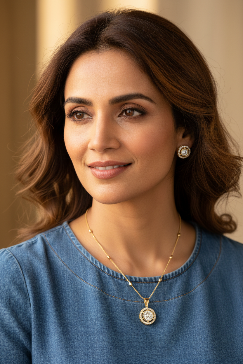 Gold Bri Kundan Pendant Set