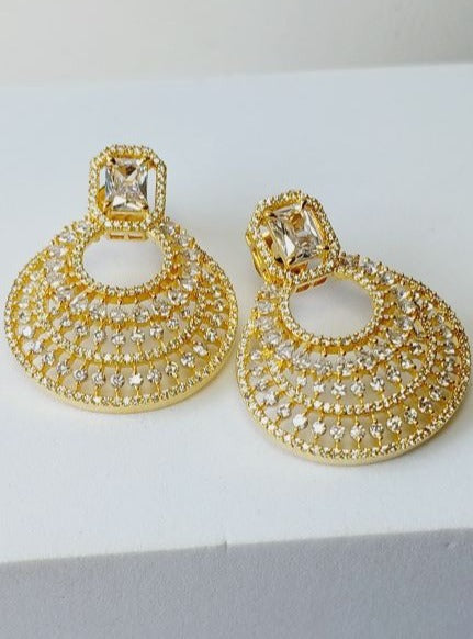 American Diamond Gold Celina Chandbali Earrings