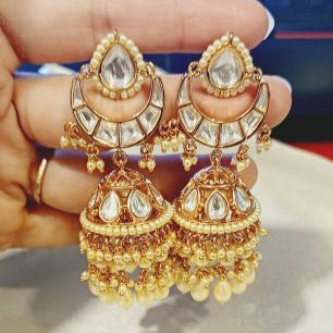 Kundan Devisha Chandbali Jhumki Earrings with Pearl detailing