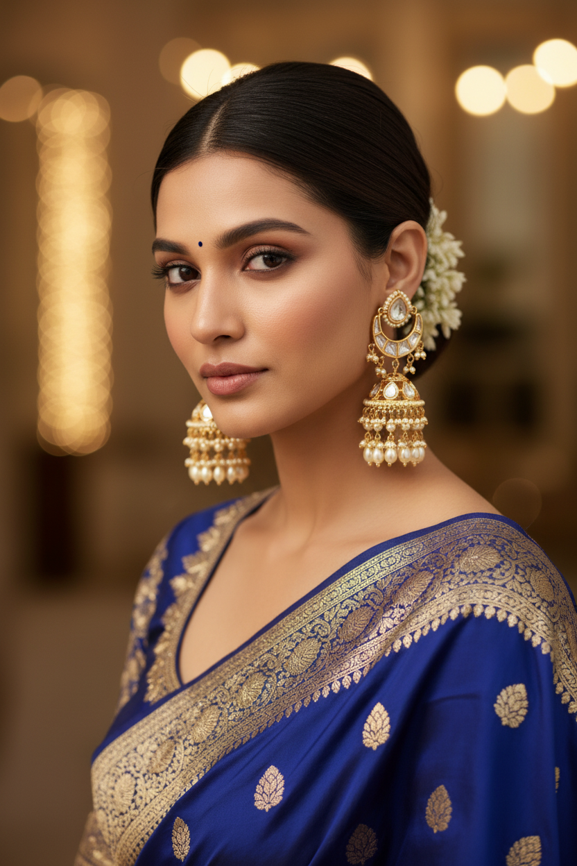 Gold Devisha Kundan Chandbali Jhumki