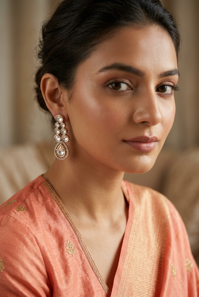 Gold Ekani Kundan Dangler