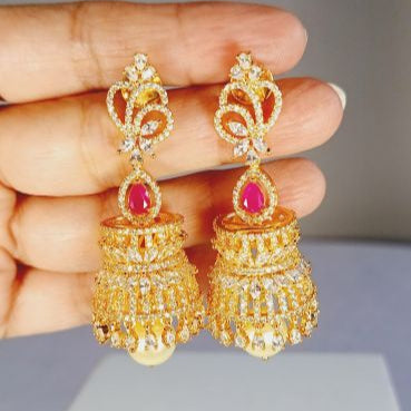 American Diamond Gold Evaya Jhumki Earrings