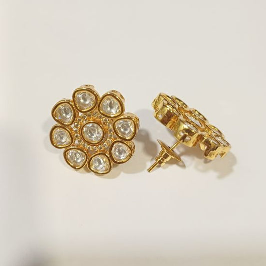 Gold Floral Kundan Studs