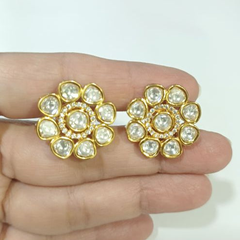 Gold Floral Kundan Studs