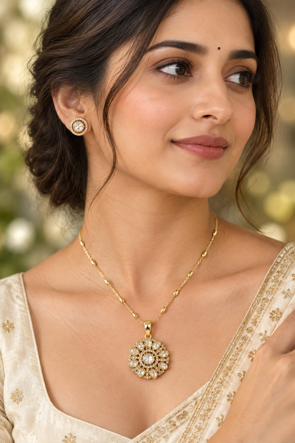 Gold Gamini Kundan Pendant Set