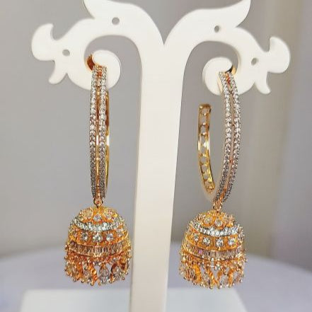 American Diamond Gold Hoop Jhumki Earrings