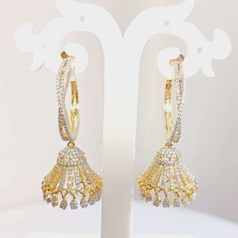 American Diamond Gold Jisha Hoop Jhumki Earrings