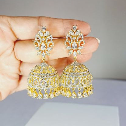 American Diamond Gold Mysha Jhumki Earrings