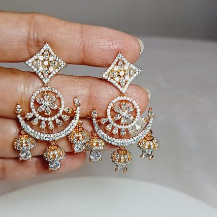 American Diamond Gold Nurvi Chandbali Jhumki Earrings