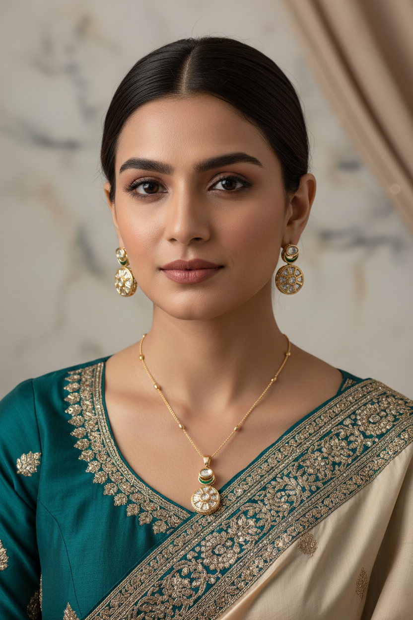Gold Paridhi Kundan Pendant Set