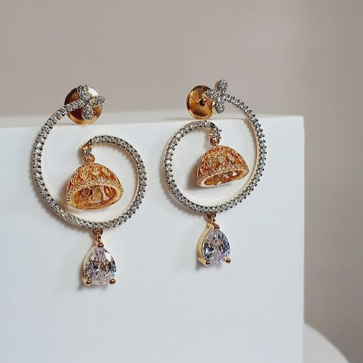 American Diamond Gold Raaga Chandbali Jhumki Earrings