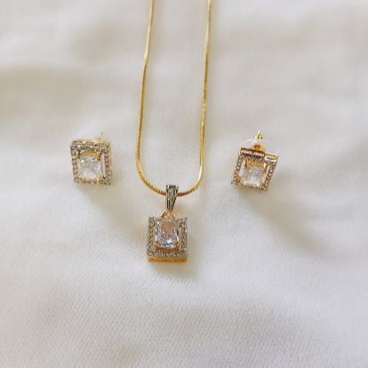 American Diamond Gold Tanisi Pendant Set