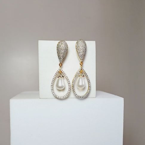 American Diamond Gold Udaya Dangle Earrings