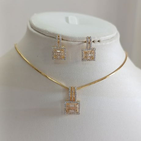 American Diamond Gold Zinia Pendant Set
