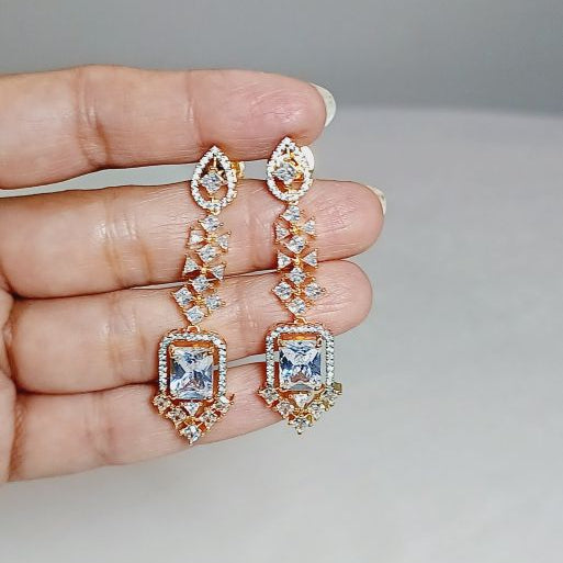 American Diamond Gold Lipi Dangle Earrings