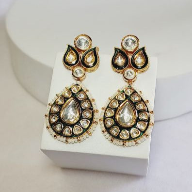 Green Bhatri Kundan Drop Earrings