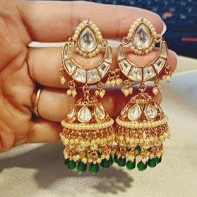 Green Devisha Kundan Chandbali Jhumki