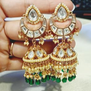 Kundan Devisha Chandbali Jhumki Earrings with Pearl Detailing
