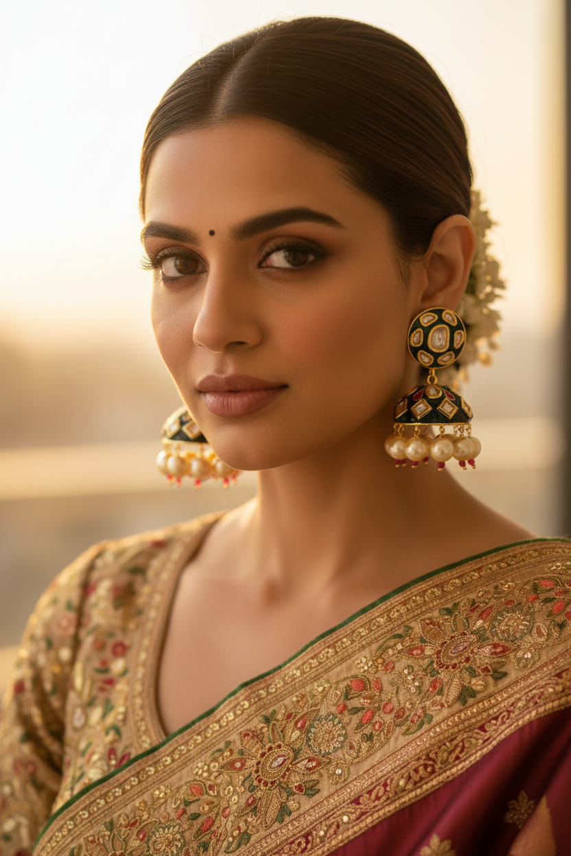 Green Divya Kundan Jhumki