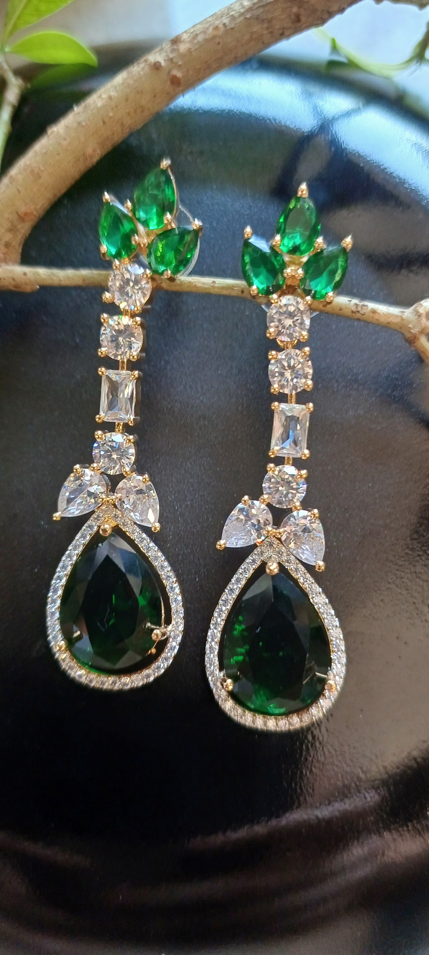 Green Eden Danglers - Gold