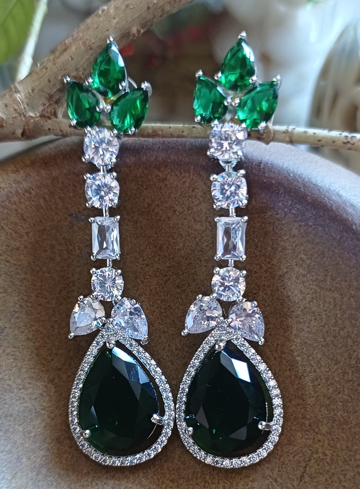 Green Eden Danglers Silver