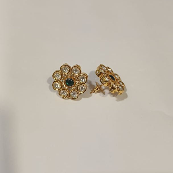 Green Floral Kundan Studs
