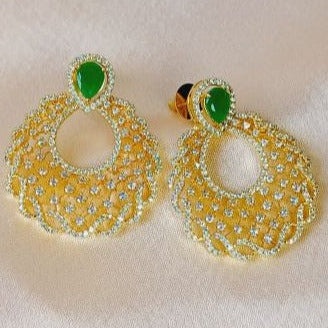 American Diamond Green Kriti Chandbali Earrings