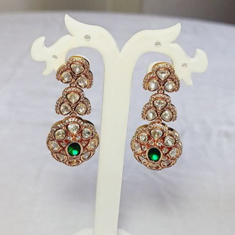 Green Mukta Kundan Dangle Earrings