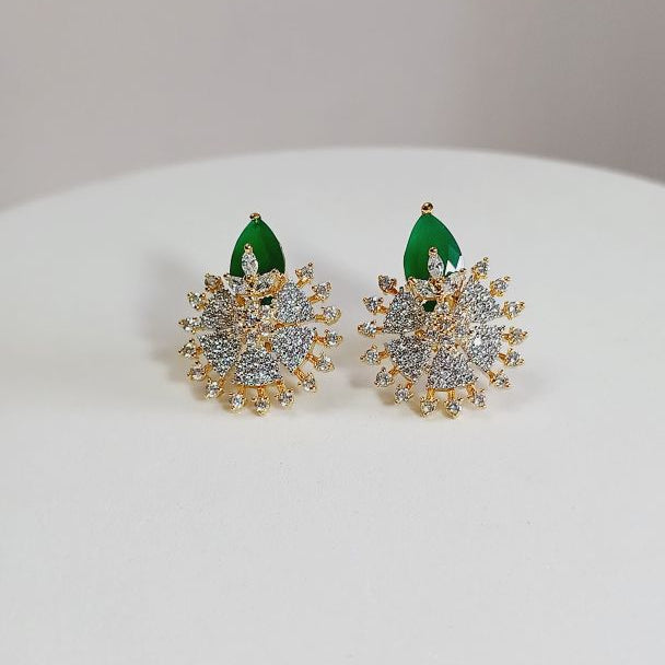American Diamond Green Raha Studs Earrings