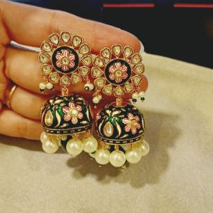 Kundan Green Rakhi Jhumki Earrings