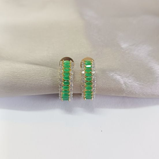 American Diamond Green Ushma Bali Earrings in Gold Finish