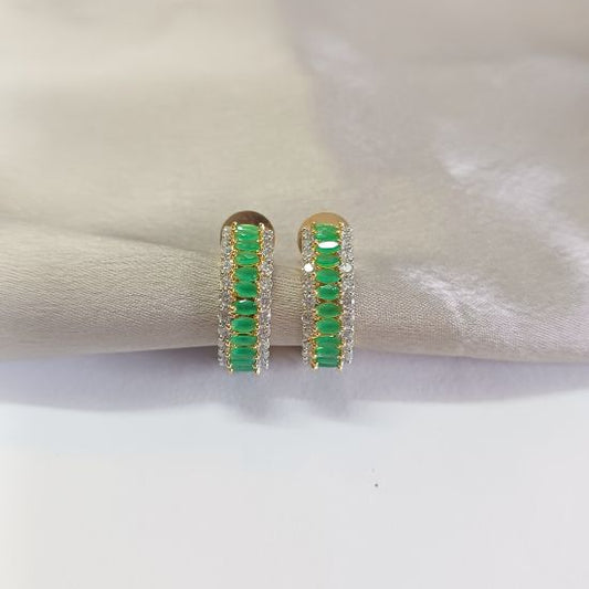 American Diamond Green Ushma Bali Earrings in Gold Finish