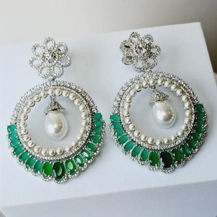 American Diamond Green Ziva Chandbali Earrings