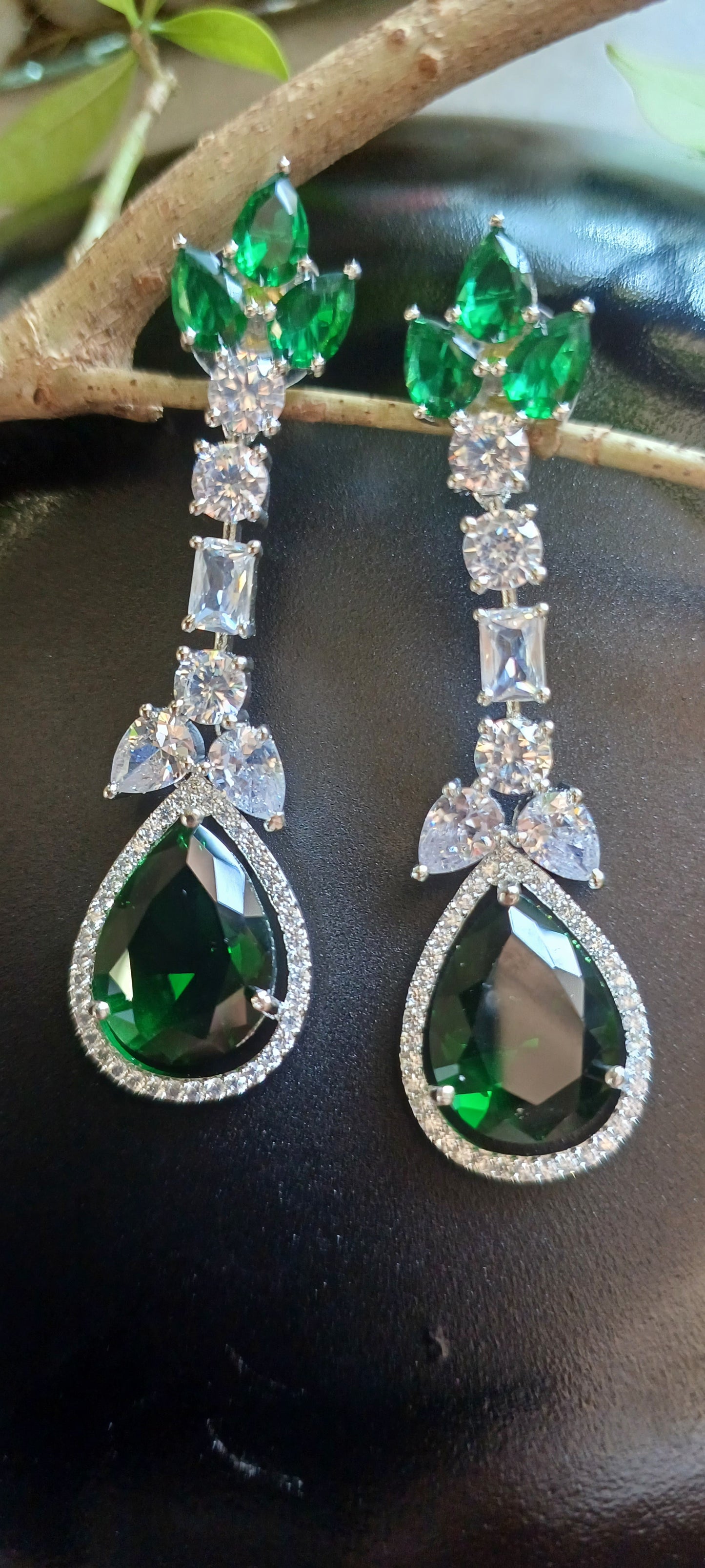 Green Eden Danglers Silver