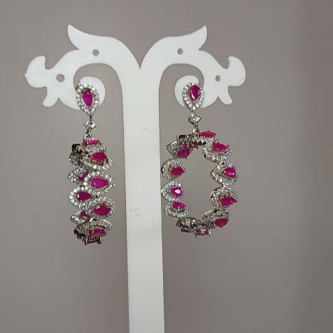 American Diamond Pink Bindiya Hoop Earrings