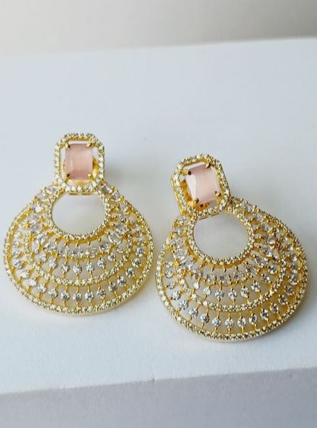 American Diamond Pink Celina Chandbali Earrings