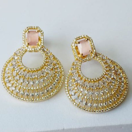 American Diamond Pink Celina Chandbali Earrings