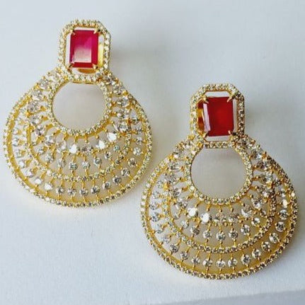 American Diamond Red Celina Chandbali Earrings